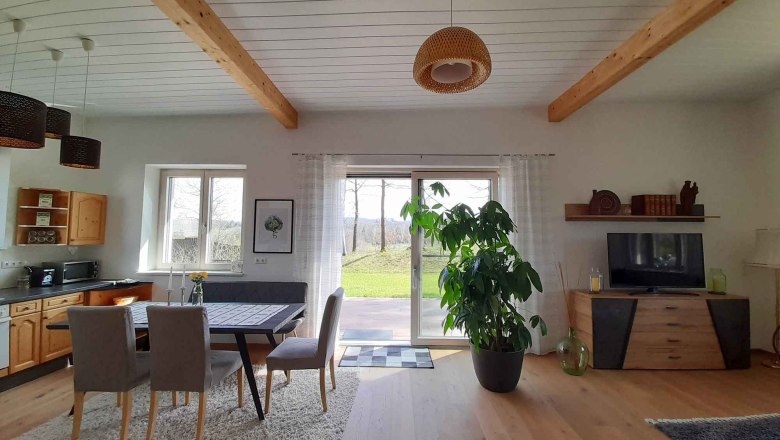 Richtung Garten, © Ferienhaus Angel, Fotograf Heidi Angel Richtung Garten, © Ferienhaus Angel, Fotograf Heidi Angel