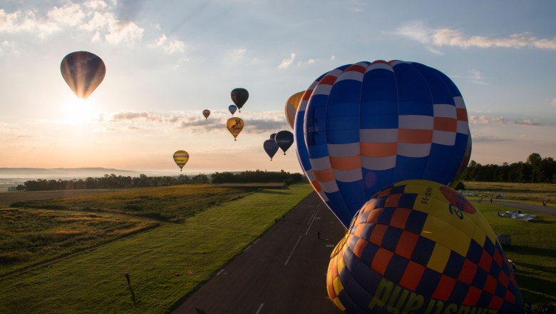 Ballontage Krems-Langenlois 2016 - Start vom Flughafen Krems-Gneixendorf, © Jürgen Übl Heißluftballons starten bei Sonnenaufgang vom Flughafen Krems-Gneixendorf.