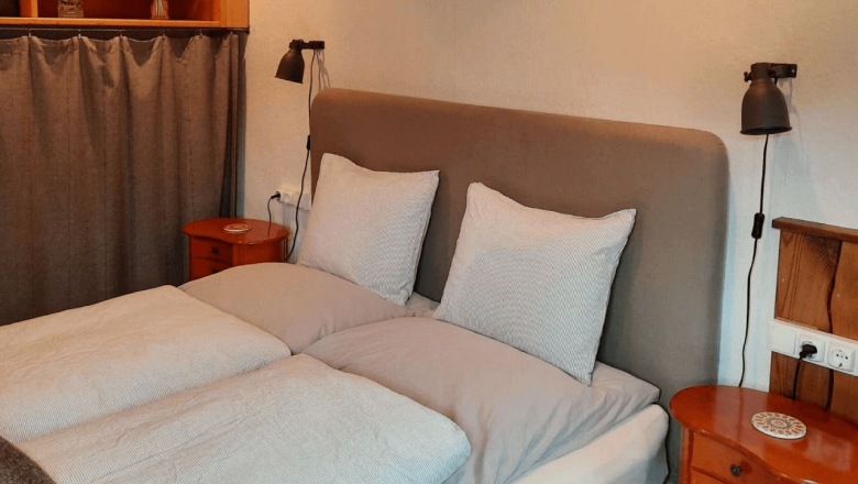 Schlafbereich im Tiny House. Queensize 1,60 x 2m, © Edermühle Schlafbereich im Tiny House. Queensize 1,60 x 2m, © Edermühle