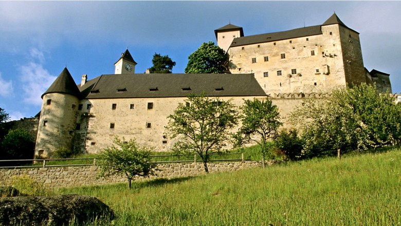 Burg Rappottenstein, © Waldviertel Tourismus, Reinhard Mand Burg Rappottenstein in Österreich, umgeben von Bäumen und Wiesen.