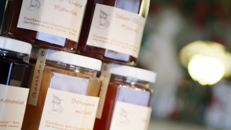 Gästehaus Bsteh, © Franz Weingartner Gläser mit Marmelade vom Gästehaus Bsteh.