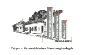 Wienerwaldmuseum, © Wienerwaldmuseum Illustration eines Gebäudes mit Schildern für Wienerwaldmuseum, Fuhrwerkerhaus und Kulturtreff.