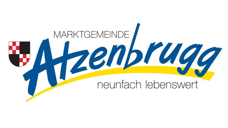 Gemeindelogo, © MArktgemeinde Atzenbrugg Logo der Marktgemeinde Atzenbrugg mit Wappen und Slogan 'neunfach lebenswert'.