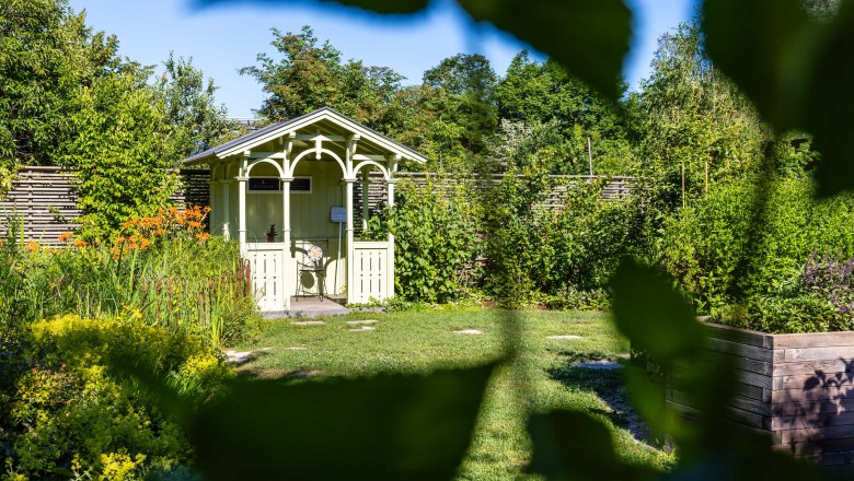 Die Garten Tulln, © Friedl und Schmatz Gartenhäuschen in einem Mustergarten