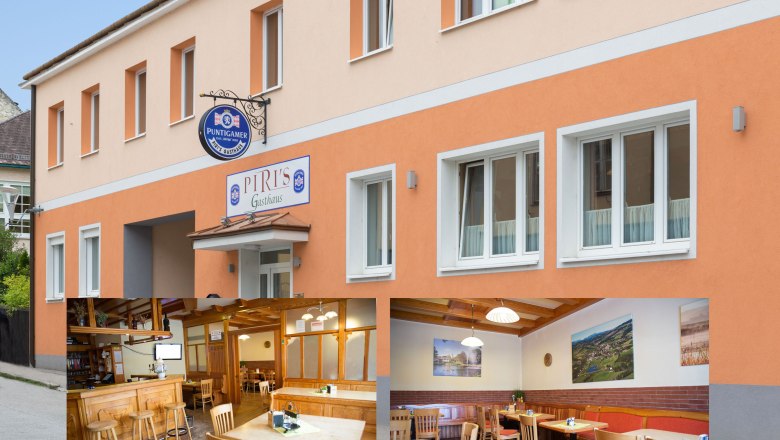 Piri´s Gasthaus, © Christian Piribauer Außenansicht von Piri's Gasthaus und Innenansichten des Gastraums.
