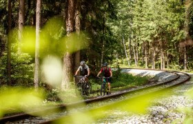 Granittrail, Waldviertelbahn, Radfahren, Schienen, © Waldviertel Tourismus, Erwin Haiden Inmitten der üppigen Wälder des Waldviertels radeln zwei Abenteurer entlang der stillen Gleise der Waldviertelbahn. Die sanften Hügel und das Spiel von Licht und Schatten schaffen eine einladende Atmosphäre, die zum Entdecken einlädt. Hier, wo die Natur und die Geschichte aufeinandertreffen, wird jede Fahrt zu einem unvergesslichen Erlebnis.