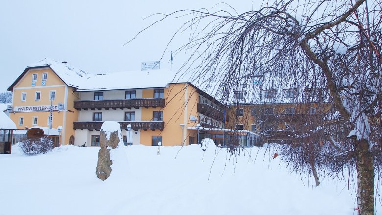 Waldviertler-Hof Winter, © Waldviertler-Hof Winterlicher Waldviertler-Hof mit Schnee bedeckt.