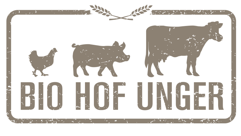 Biohof Unger, Logo, © Biohof Unger Logo des Biohof Unger mit Silhouetten von Huhn, Schwein und Kuh.