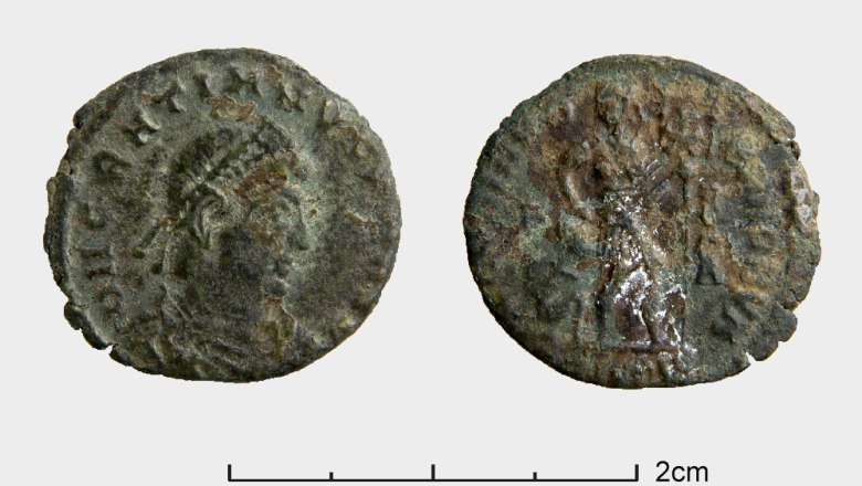 Münze des Kaisers Gratian aus der Zeit zwischen 367 und 375 n. Chr., © Foto: Kristina Klein; Bearbeitung: SILVA NORTICA