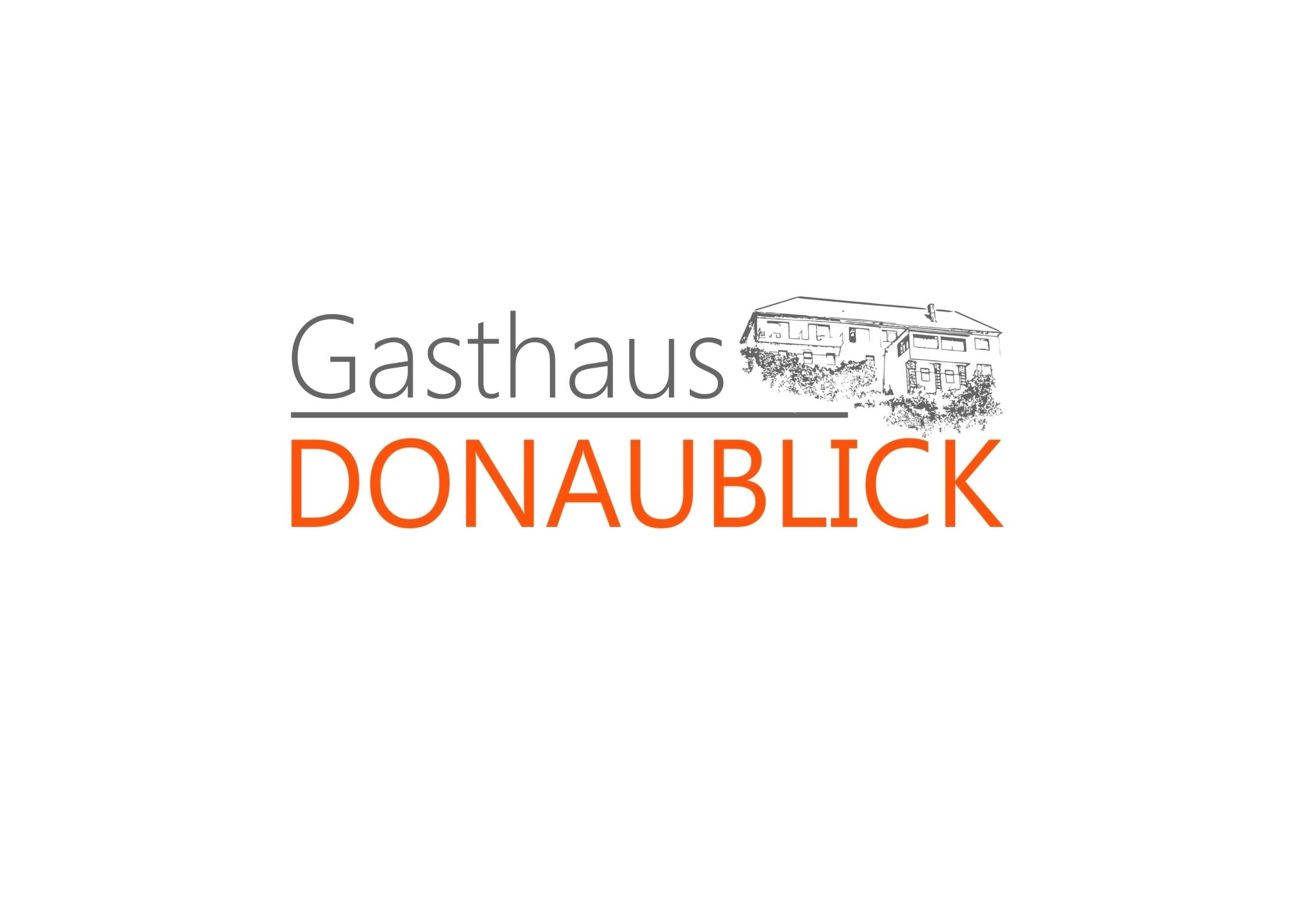 Logo des Gasthauses Donaublick mit Gebäudezeichnung.