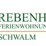 Logo des Rebenhofs mit gr&uuml;nen Bl&auml;ttern und Schriftzug 'Rebenhof Ferienwohnung Schwalm'.