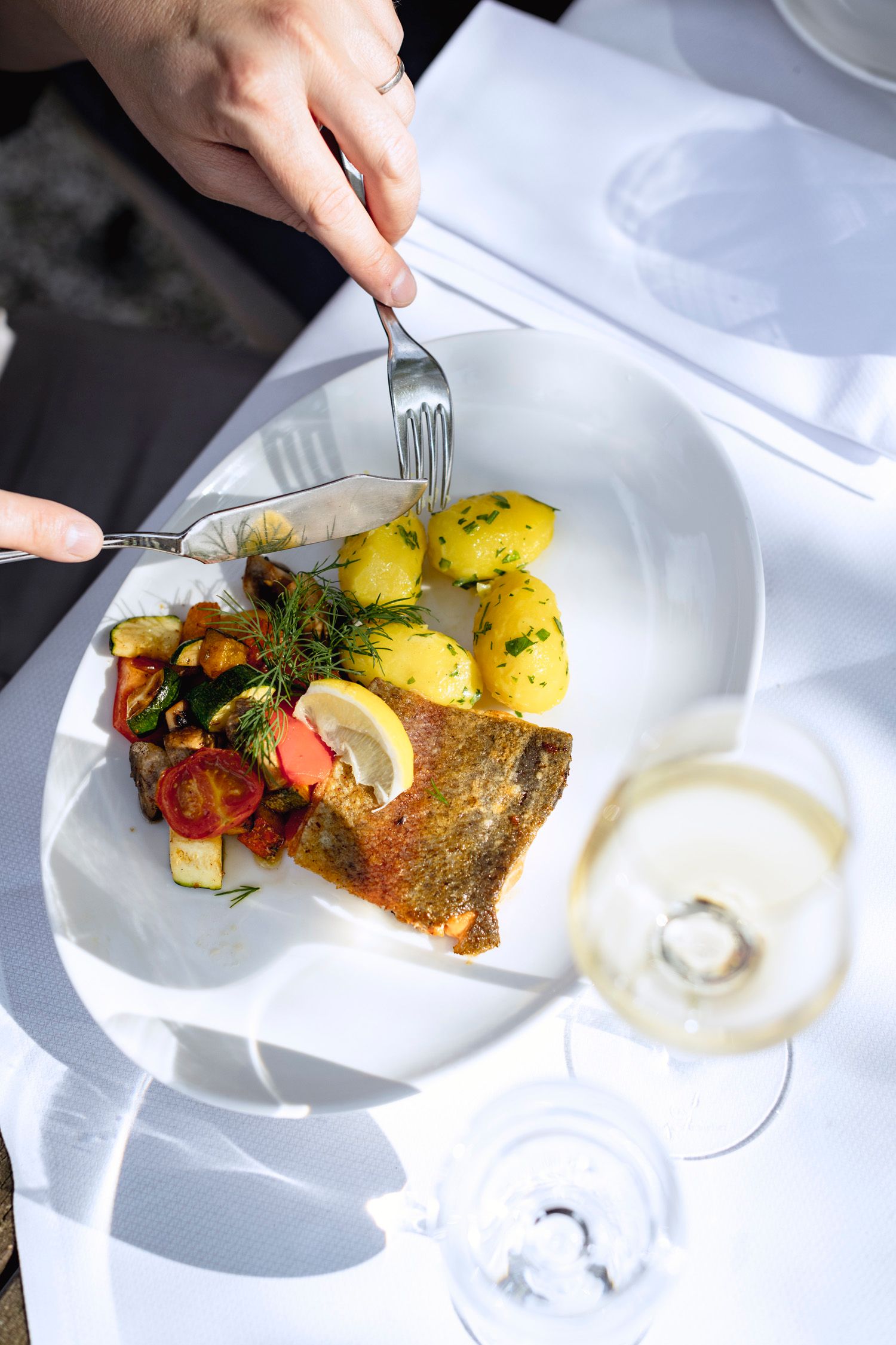 Fischgericht im Gasthof "Zum goldenen Anker"