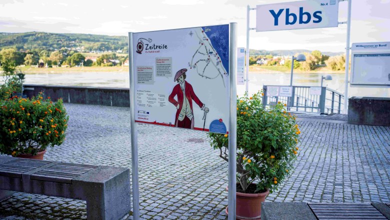 Informationsschild zur Zeitreise in Ybbs an der Donau.