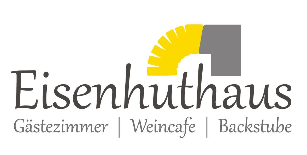 Logo des Eisenhuthauses mit gelbem und grauem Design.