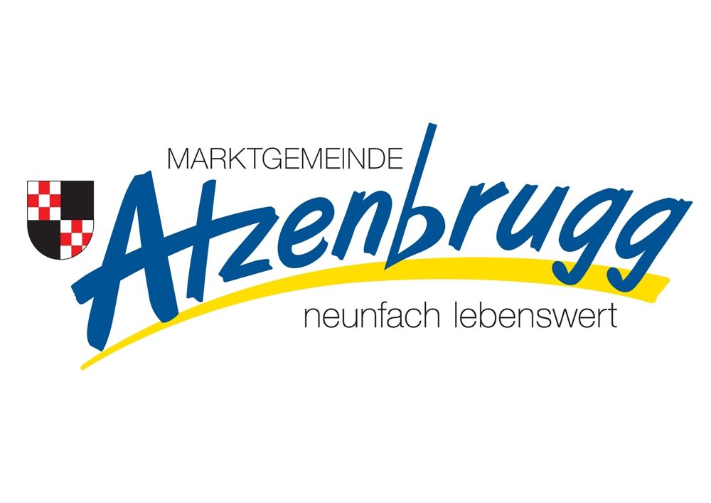 Logo der Marktgemeinde Atzenbrugg mit Wappen und Slogan 'neunfach lebenswert'.