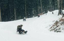 Der Schnee fällt sanft auf die verschneiten Hänge, während fröhliche Rodler mit viel Elan die Pisten hinunter sausen. Umgeben von majestätischen Tannen und der klaren Winterluft, erleben die Besucher hier unvergessliche Momente voller Spaß und Abenteuer.