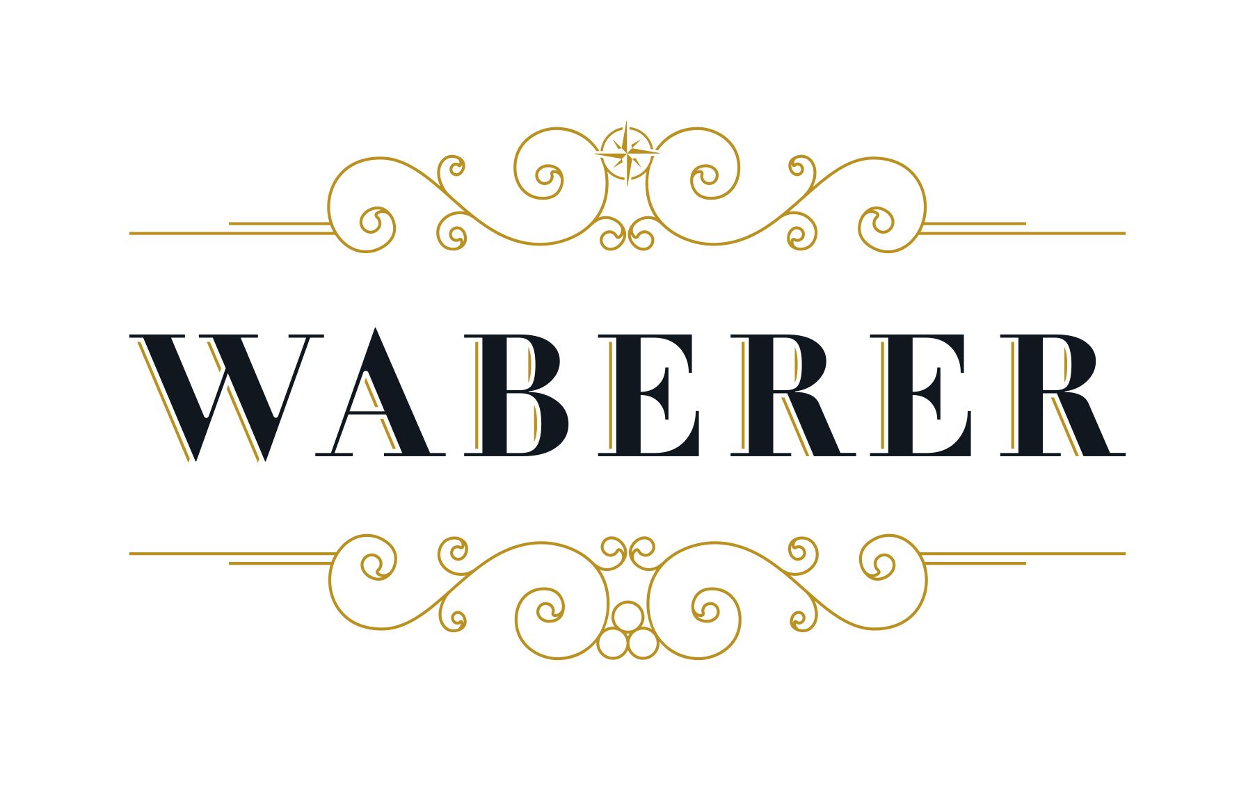 Logo mit dem Schriftzug 'WABERER' und dekorativen goldenen Ornamenten.