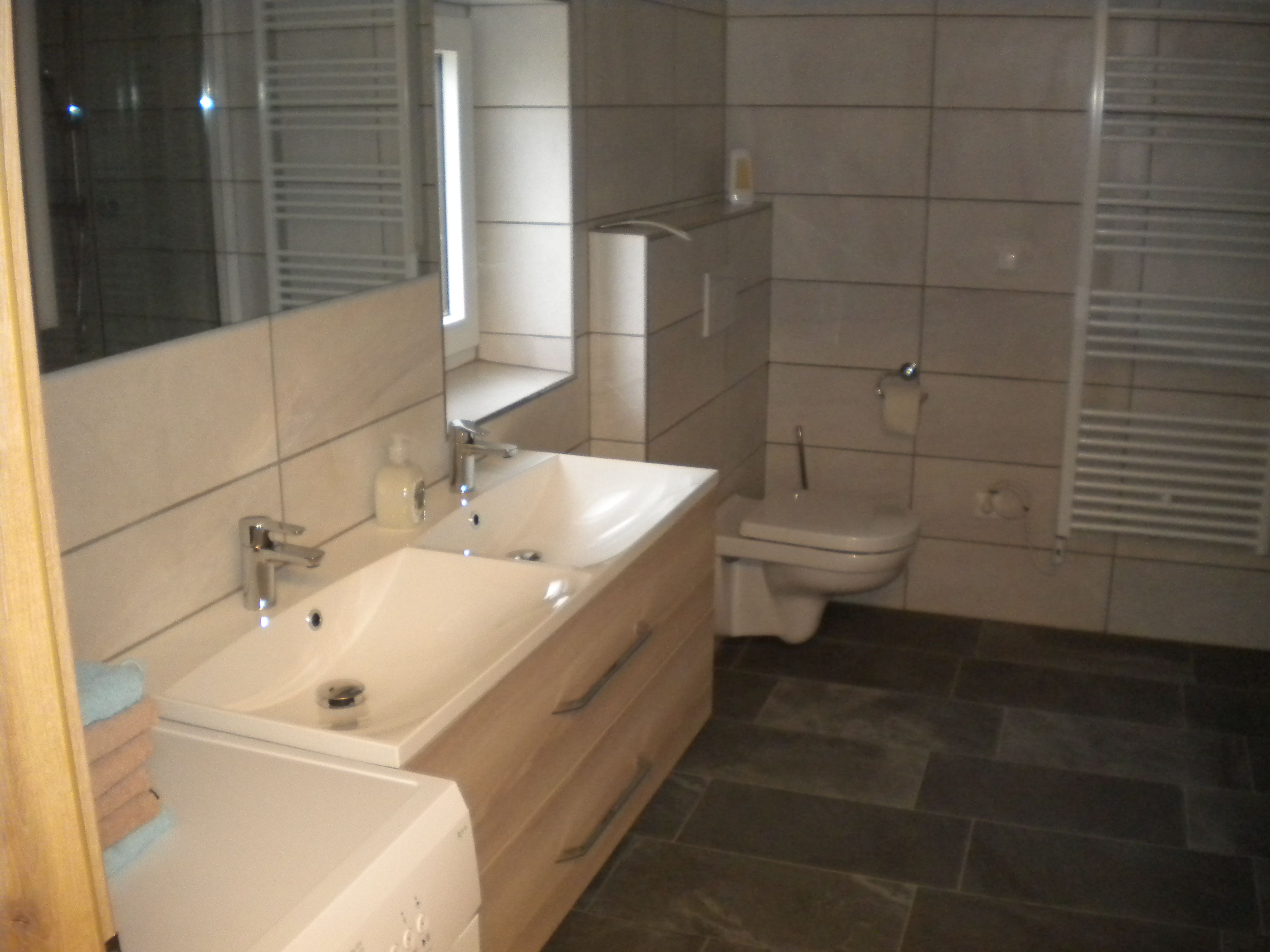 Badezimmer mit Waschbecken und WC