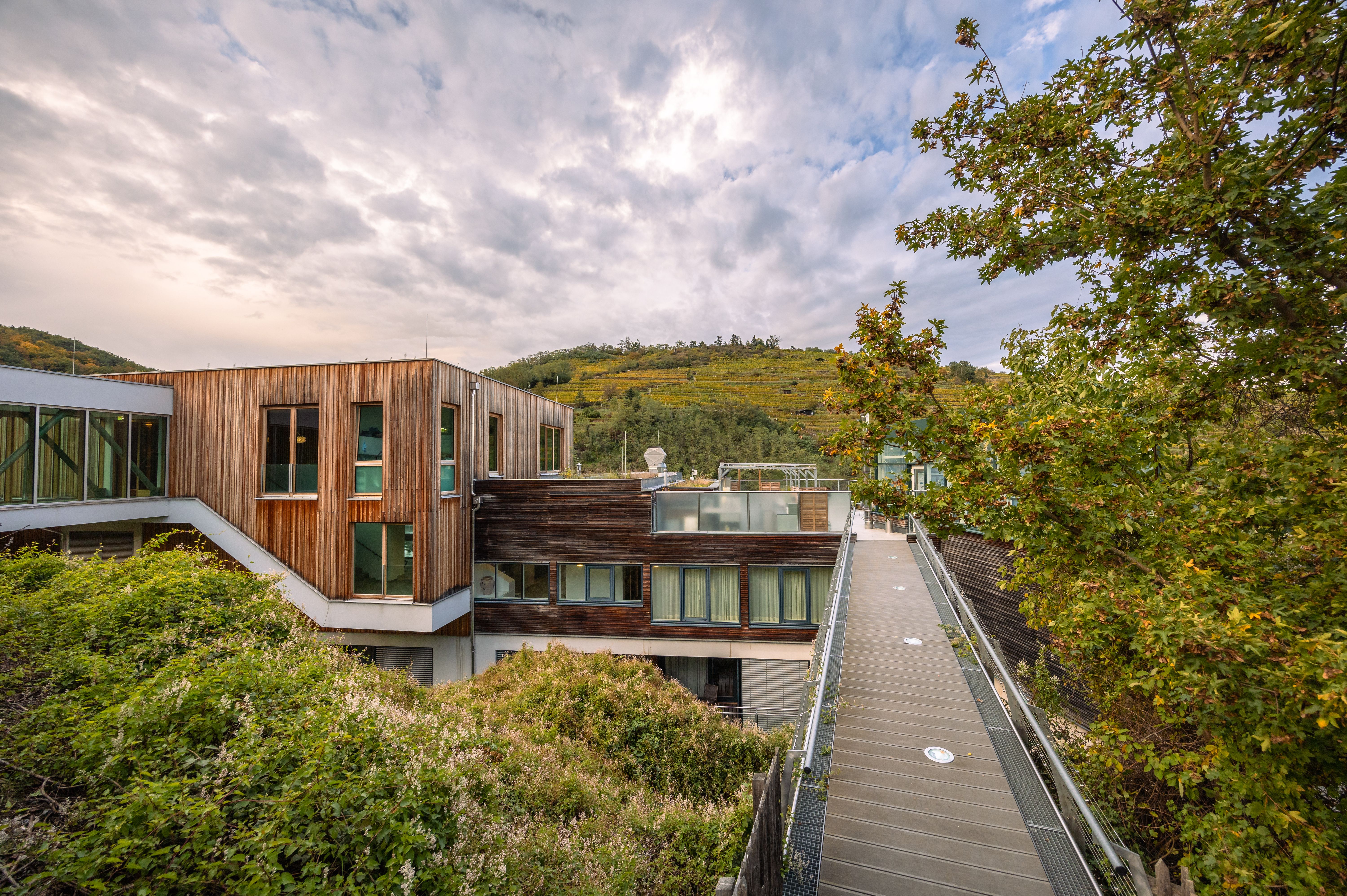 Innenansicht des Spabereiches mit bequemen Sitzmöbeln und großen Fenstern.