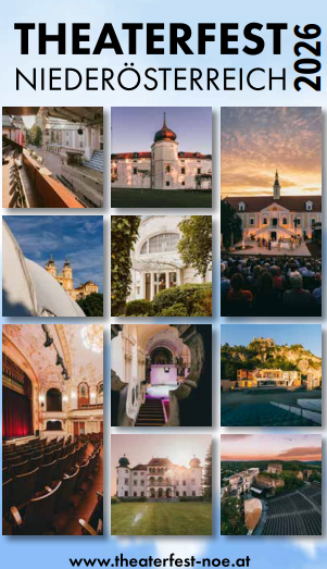 Coverbild: Collage aus verschiedenen Veranstaltungsstätten von Stiften über Schlösser zu Freilichtbühnen.