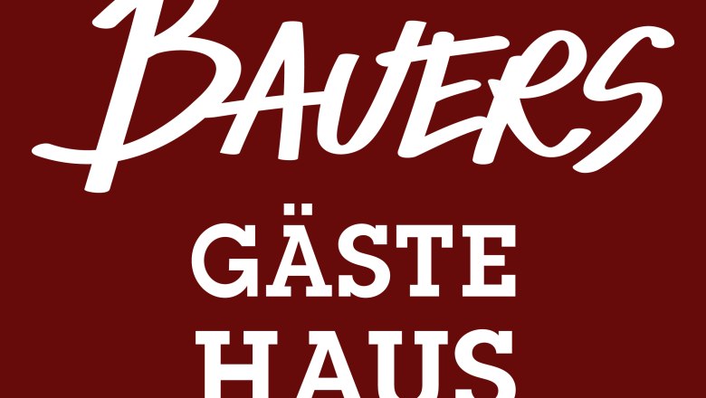 Logo mit dem Text 'Bauers G&auml;stehaus' in Wei&szlig; auf dunkelrotem Hintergrund.