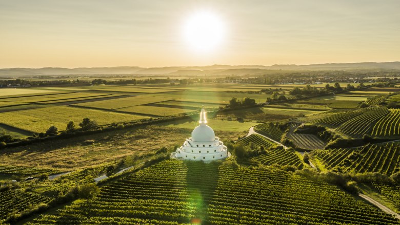 Stupa aus der Vogelperspektive inmitten der Weing&auml;rten