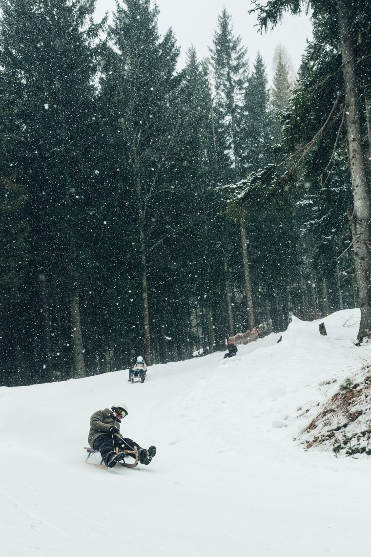 Der Schnee fällt sanft auf die verschneiten Hänge, während fröhliche Rodler mit viel Elan die Pisten hinunter sausen. Umgeben von majestätischen Tannen und der klaren Winterluft, erleben die Besucher hier unvergessliche Momente voller Spaß und Abenteuer.
