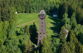 Aussichtswarte am Jauerling umgeben von Wald.