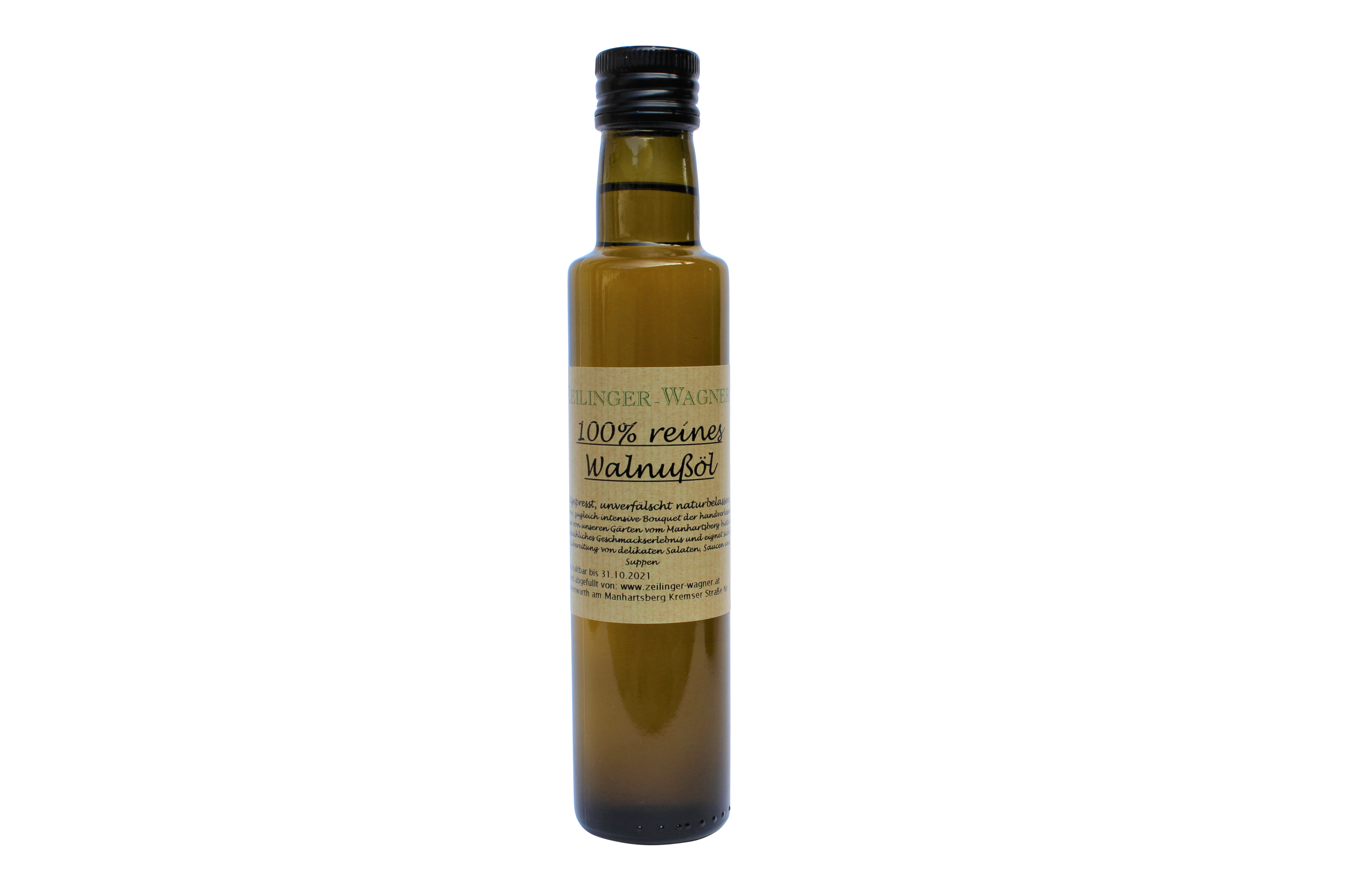 Flasche mit 100% reinem Walnussöl von Zeilinger-Wagner.