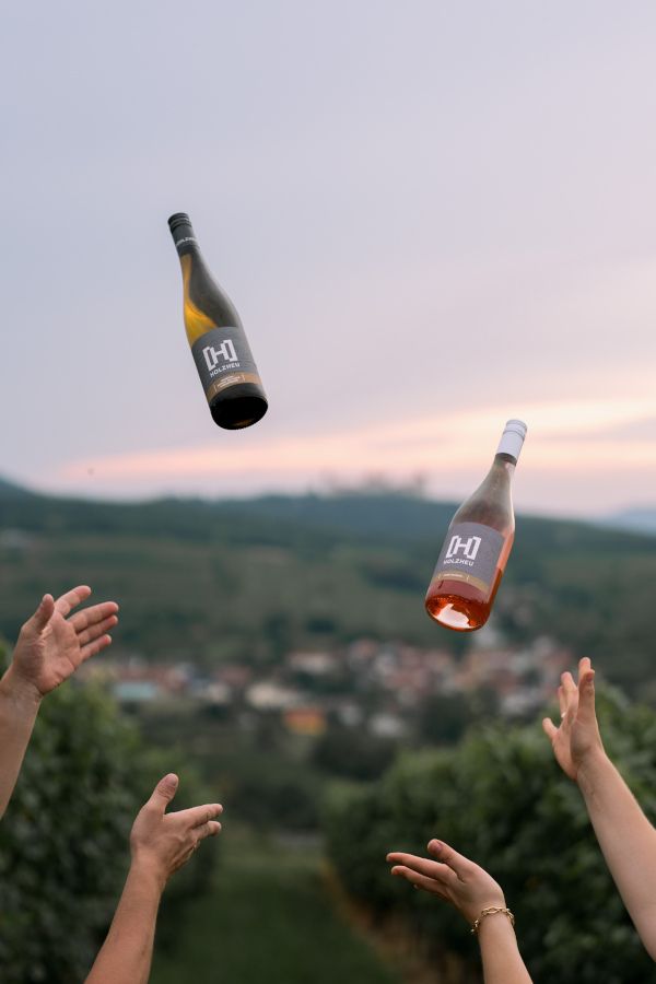 Flaschen, die in die Luft geworfen werden