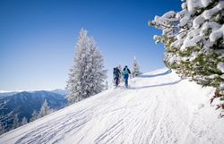 Die schneebedeckten Hänge der Gemeindealpe laden zu unvergesslichen Winterabenteuern ein. Glitzernder Schnee und strahlend blauer Himmel schaffen eine malerische Kulisse für Skifahrer, die die frische Bergluft genießen. Hier wird der Winter zum Erlebnis für die ganze Familie.