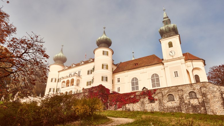 Schloss Artstettten mit Laub in Herbstfarben