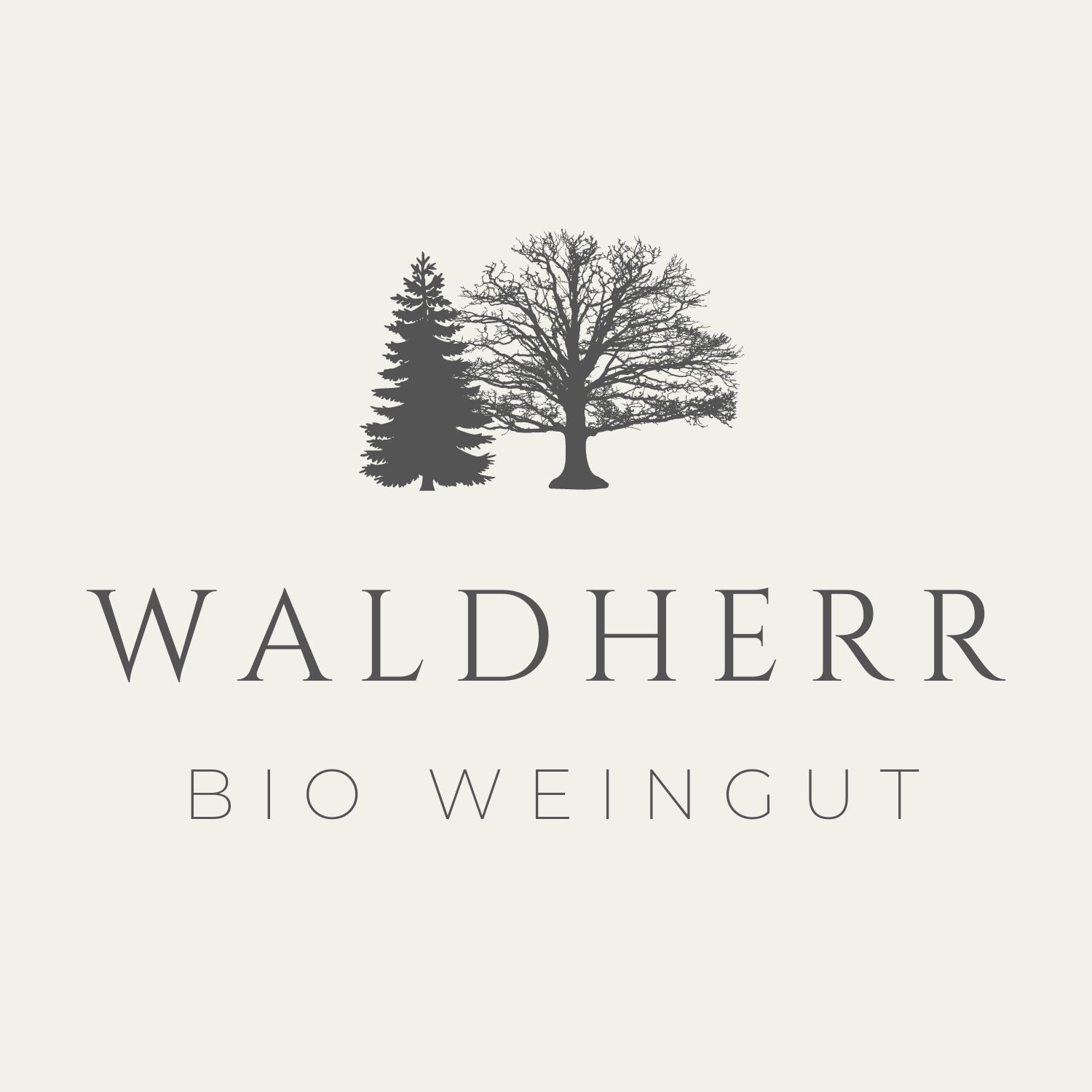 Logo des Bioweinguts Waldherr mit zwei Bäumen und Schriftzug.
