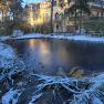 Pannonica, Wolfsthal, Gartenteich im Winter, Eis und Schnee