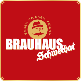 Logo des Brauhaus Schwechat mit rotem Hintergrund und weißer Schrift.