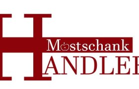 Logo der Mostschank Handler mit großem roten H und Apfel im Schriftzug.